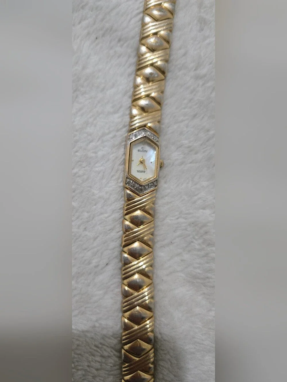 Vintage Women's Gold-Tone Watch with Diamond Accents Elgin